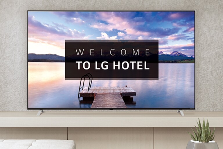 The LG Commercial TV is screening greeting messages with images.
