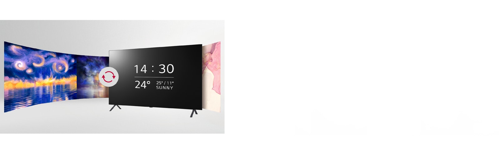 The TV screen changes to various images such as watches and works of art.