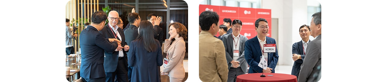 Networking and discussions at LG GCAHR 2024 event, featuring global participants collaborating on HVAC and heat pump innovations.