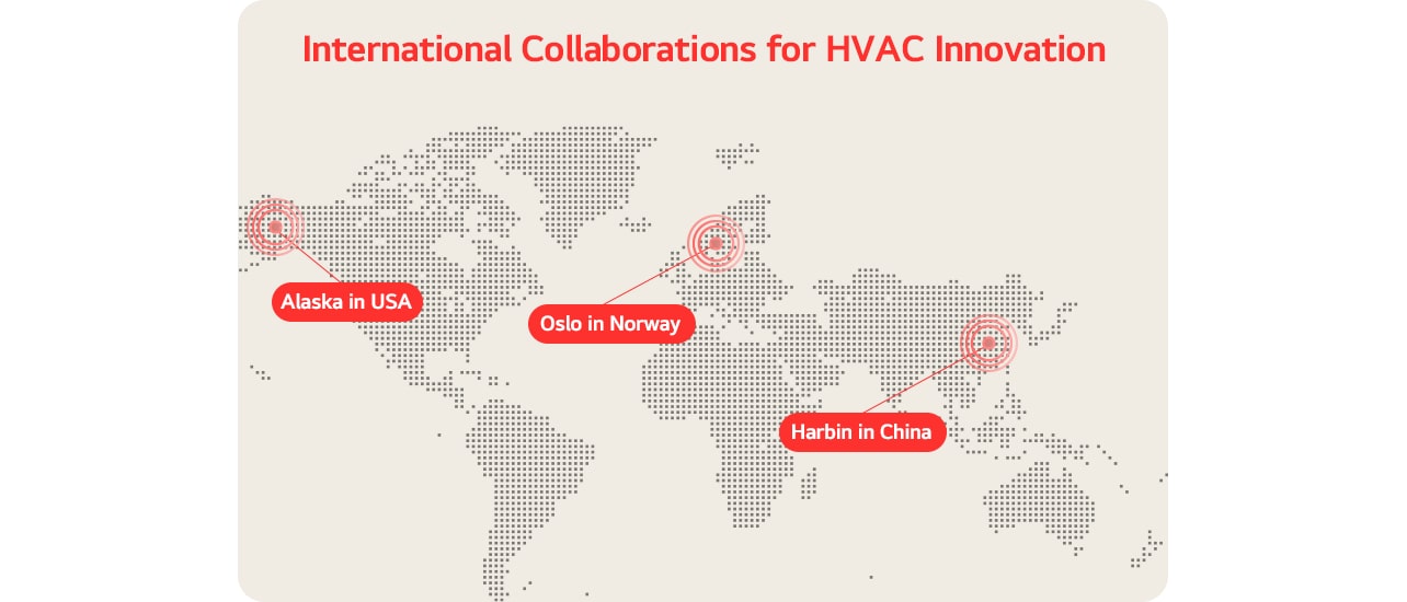 International collaborations for HVAC innovation with research in Alaska, USA; Oslo, Norway; and Harbin, China.