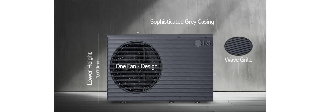 an LG THERMA V R290 Monobloc under a light-filled fence Design description of LG THERMA V R290 Monobloc