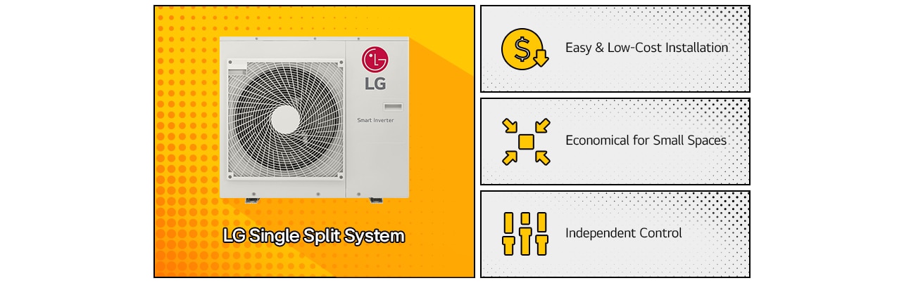 LG Single Split System: Easy, low-cost installation; economical for small spaces with independent temperature control.