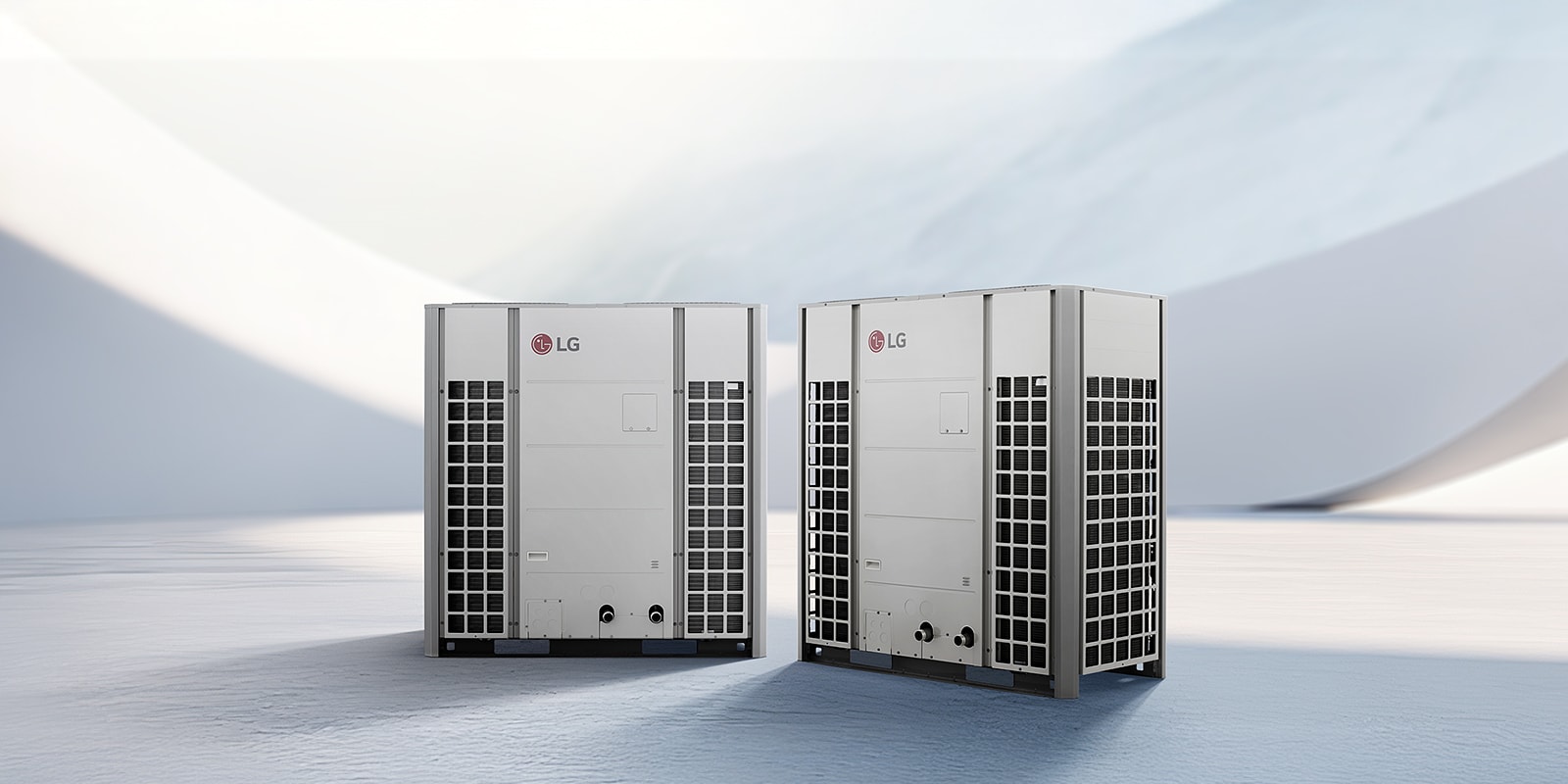 Two LG R32 Monobloc 51kW units shown from different angles against a bright virtual background.