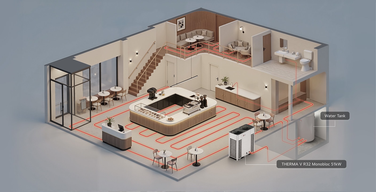 Structural diagram of LG R32 Monobloc 51kW unit is displayed.
