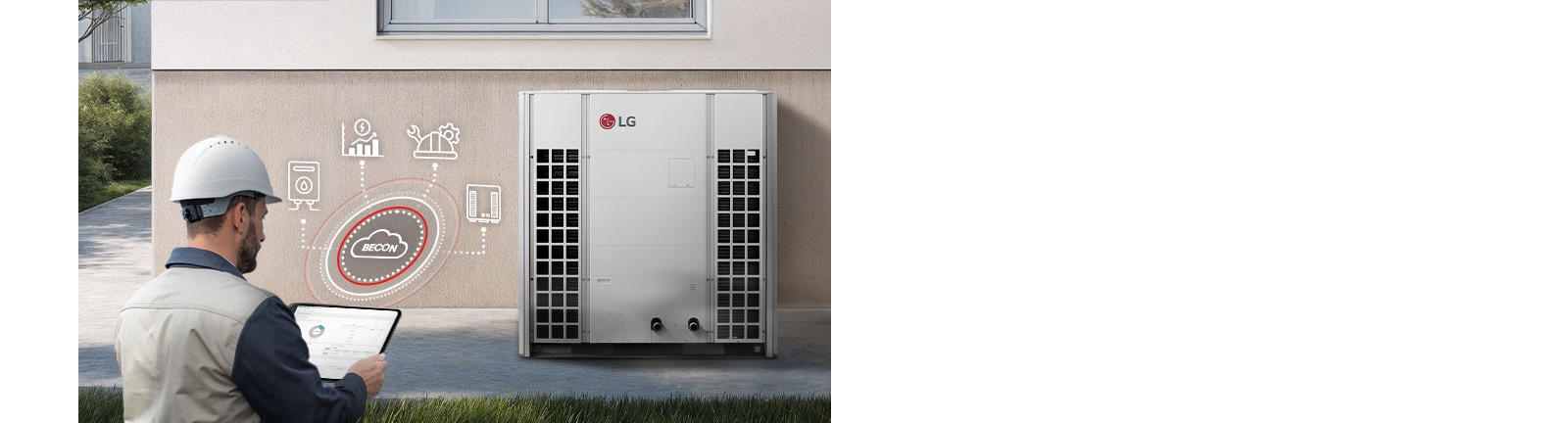 The engineer controls Monobloc 51kW via tablet using LG BECON cloud remote management system.