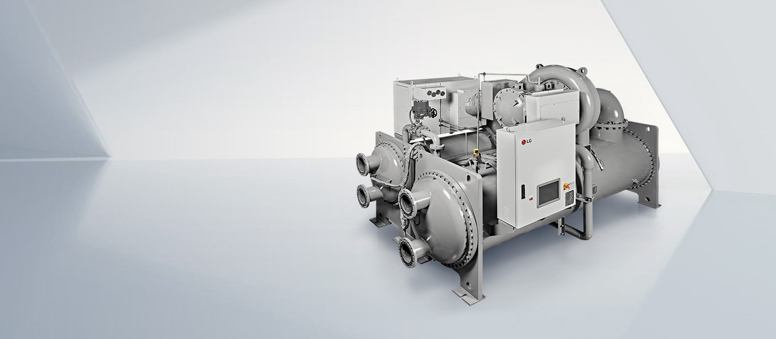 LG R-1233zd Oil-free Inverter Chiller placed in a light gray virtual space.
