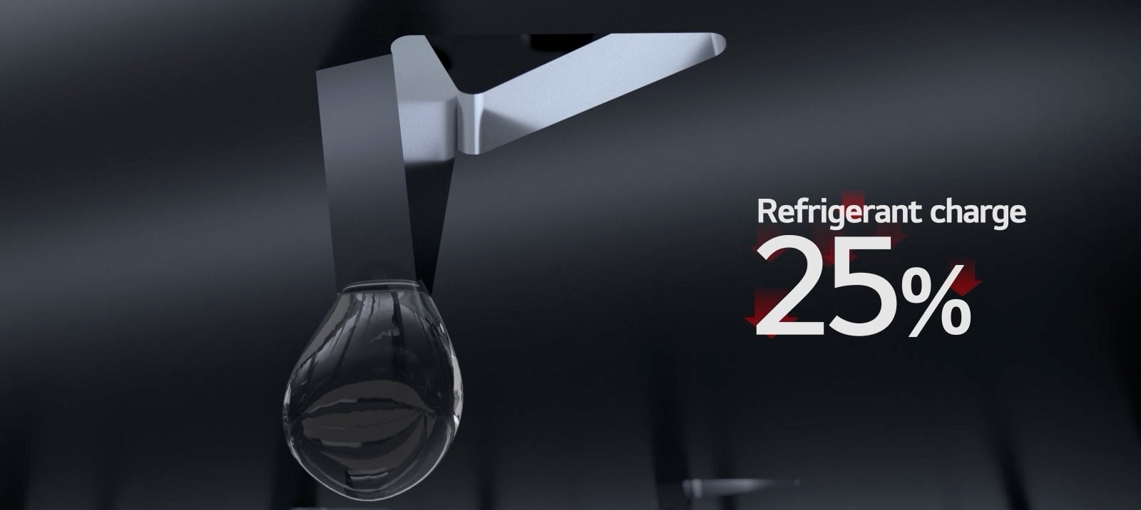 Falling Film refrigerant spraying with text indicating “Refrigerant charge 25%”.