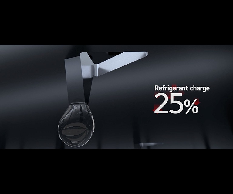 Falling Film refrigerant spraying with text indicating “Refrigerant charge 25%”.