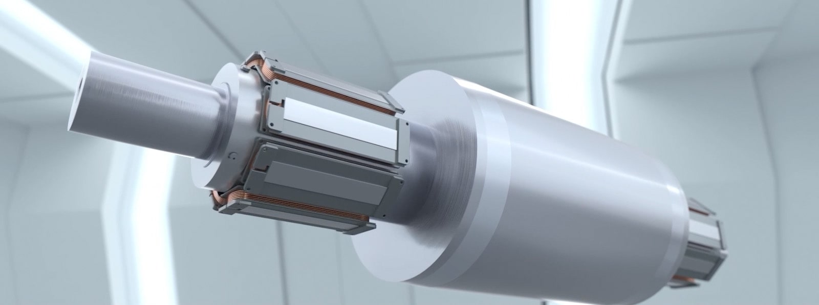 Magnetic bearing and rotating shaft demonstrating oil-free motion.