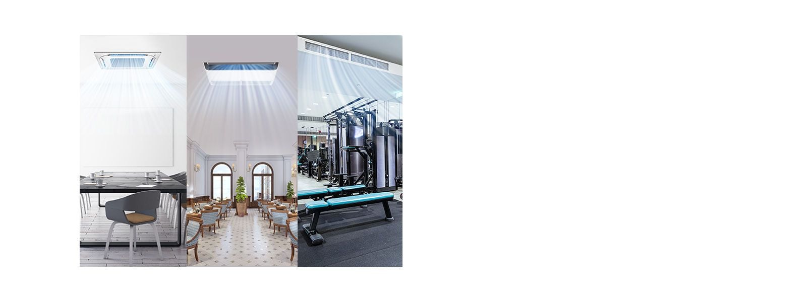 LG indoor air conditioning units in various hotel spaces