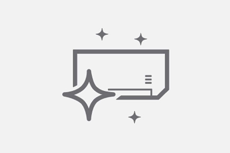 A rectangular air conditioning indoor unit surrounded by four glittering icons.