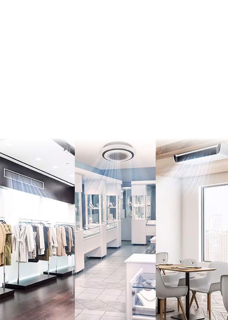 LG air conditioning indoor units installed across various shopping spaces.