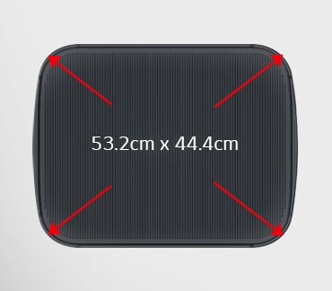 Extended tray size : 53.2cm x 44.4cm.