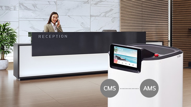 lg cloi servebot can display various contents such as images and video clips on the panel by equipping CMS function and solution integration function(AMS).
