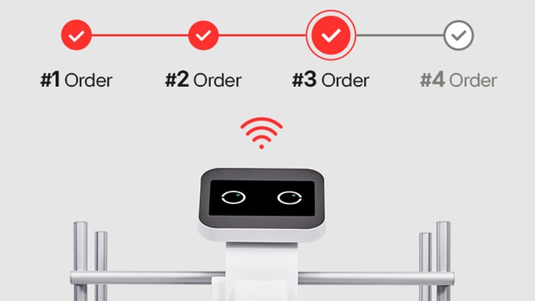LG CLOi CarryBot uses smart ordering to rearrange up to 4 orders so they can be processed quickly.	