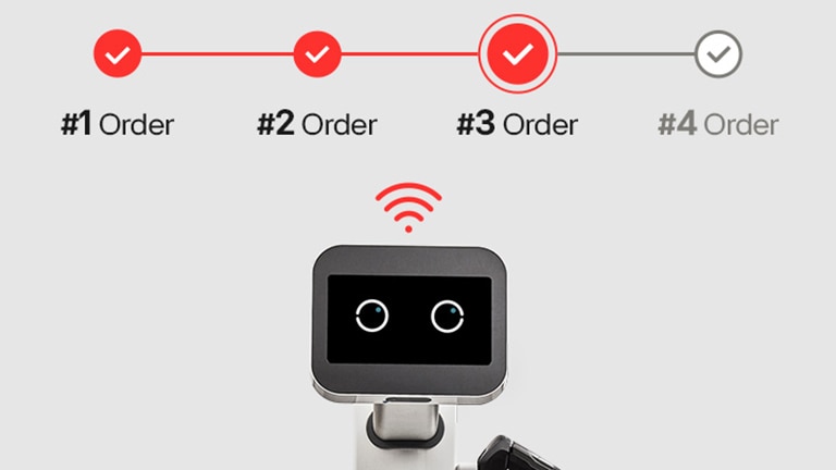 LG CLOi CarryBot uses smart ordering to rearrange up to 4 orders so they can be processed quickly.	