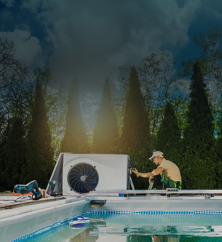 An image of a woman enjoying her heated pool in winter