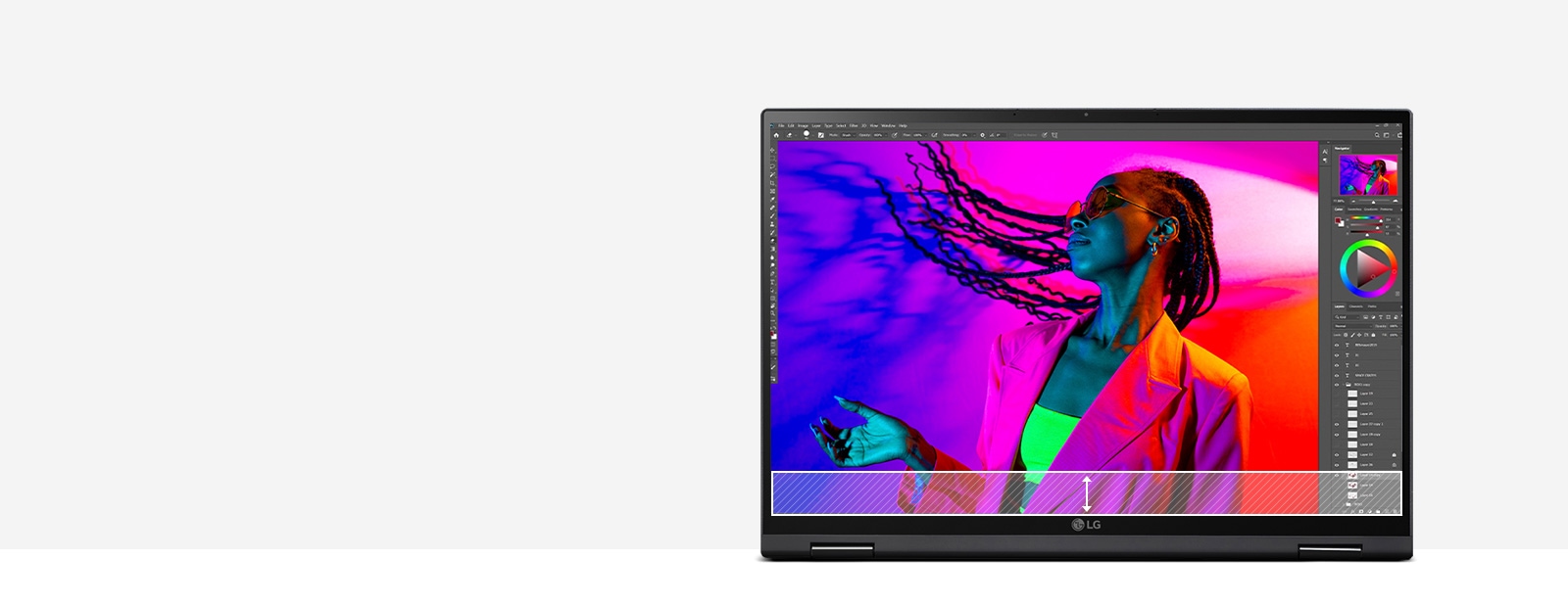 It shows that larger bottom side of 16:10 aspect ratio display to express that users can see more contents.