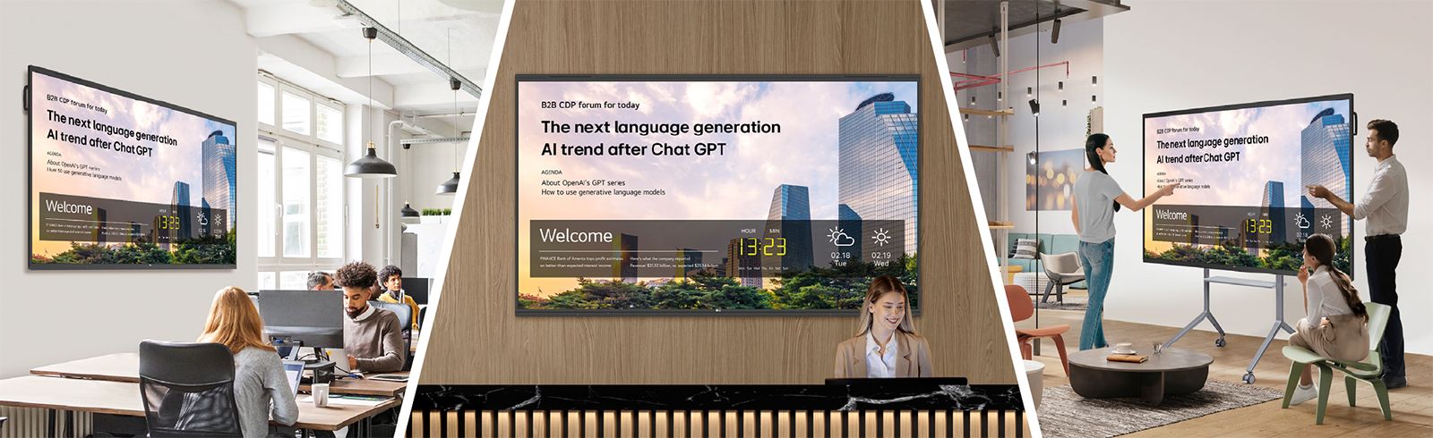 Messages and a range of other content can be sent from the main system to individual devices connected to LG ConnectedCare DMS. Company events or announcements can be broadcasted remotely from the cental system at once.