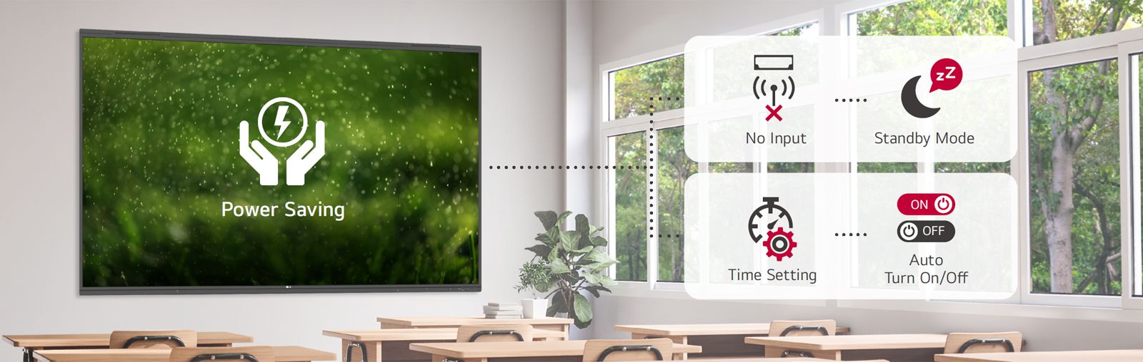 If there is no input for a certain period of time, the device changes to standby mode, and it can be turned on or off automatically by setting the time, thus saving power.