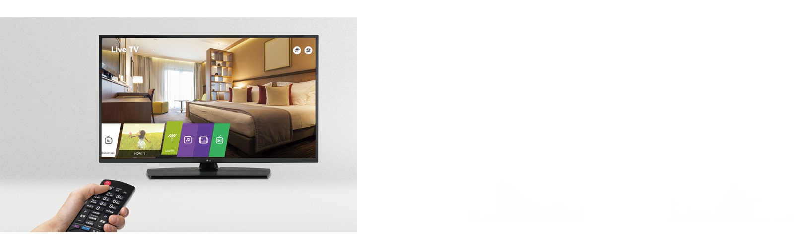 A person is controlling the TV settings with Public Display Mode.