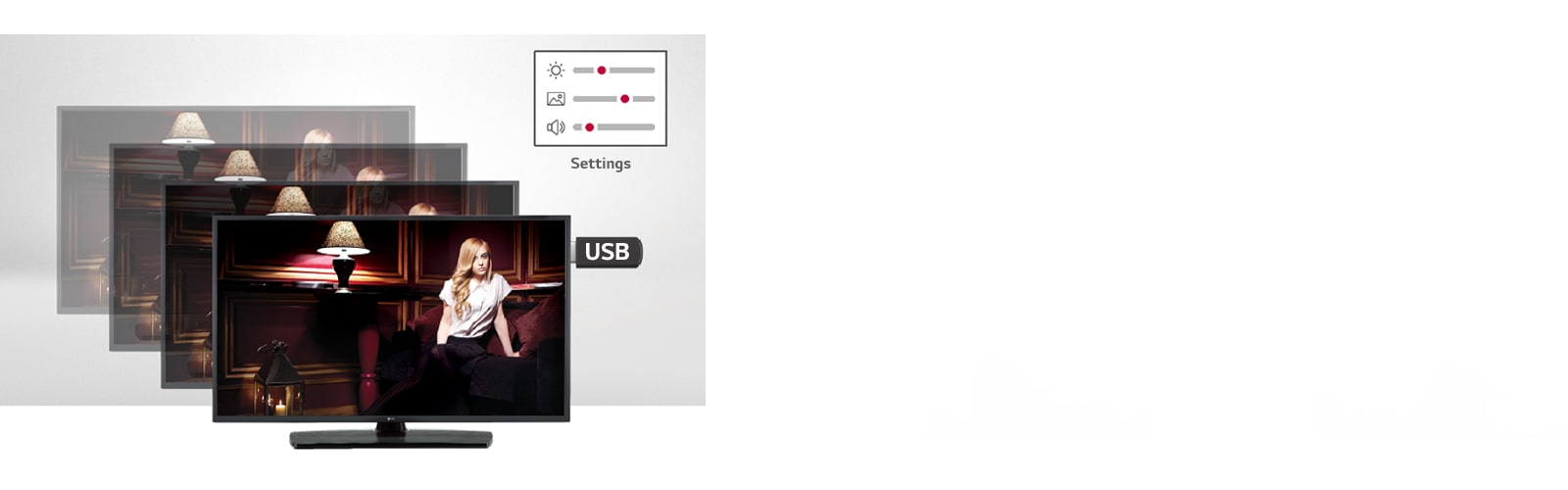 Setting data of the display can be stored on USB and transmitted to other displays.