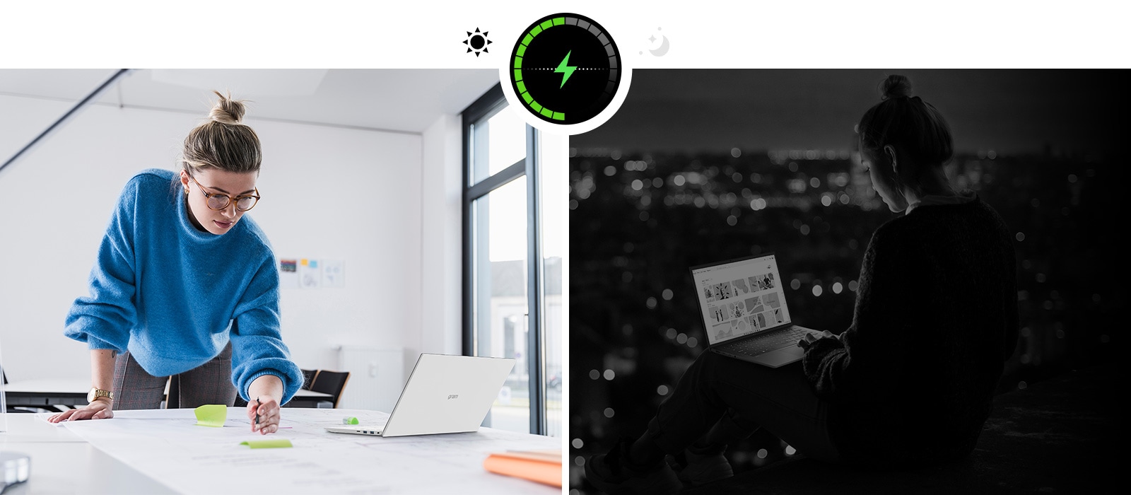 The animation shows that the user use gram all day without charging.
