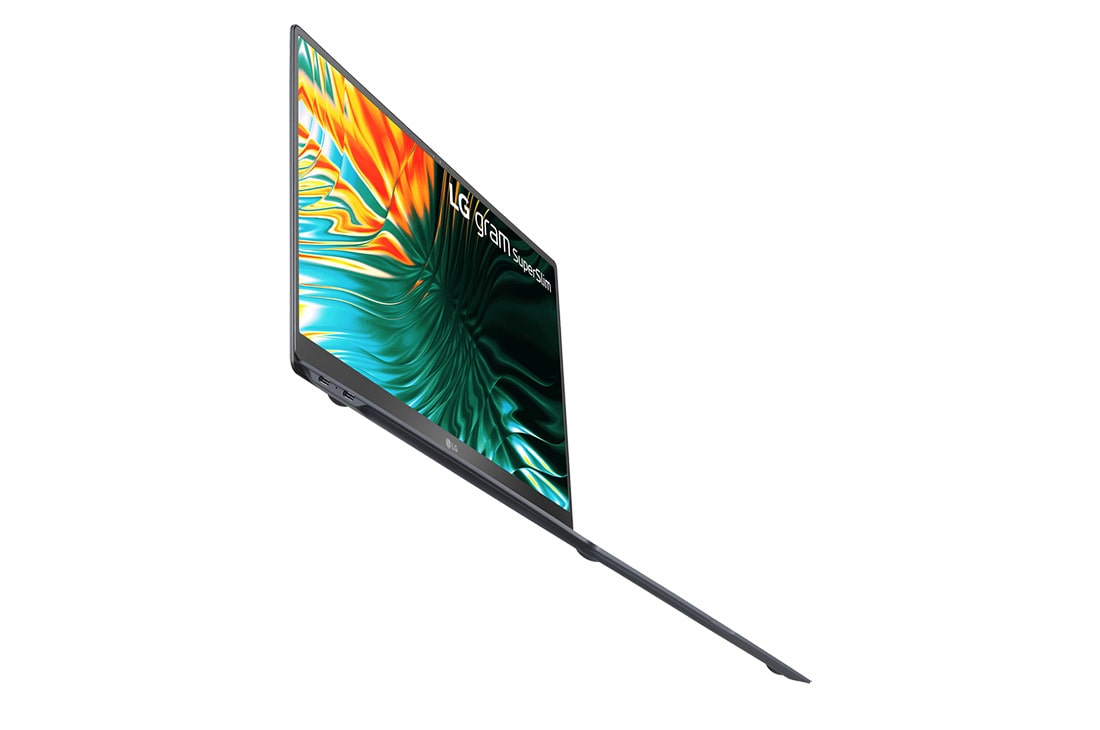LG gram SuperSlim 15.6'' | Ultra-slim & Ultra-light | FHD OLED display | Intel® Core™ Ultra 7 Processor, Left side view with low angle and cover open, 15Z90ST, thumbnail 14