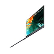 LG gram SuperSlim 15.6'' | Ultra-slim & Ultra-light | FHD OLED display | Intel® Core™ Ultra 7 Processor, Right side view with low angle and cover open, 15Z90ST, thumbnail 15