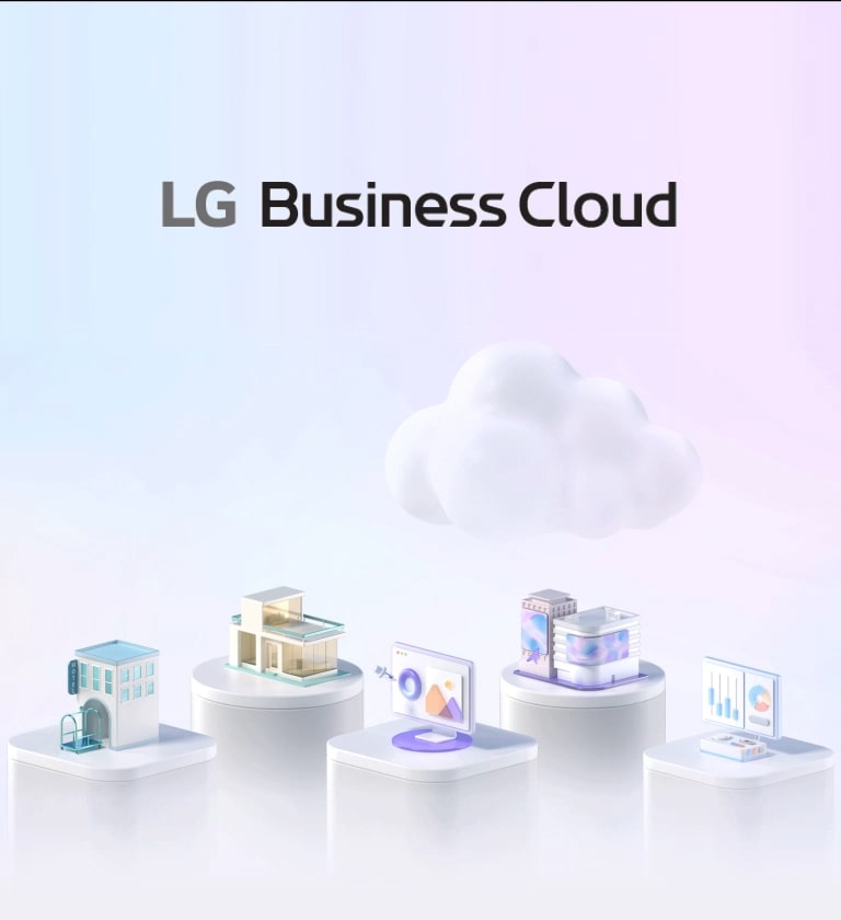 LG Business Cloud is described by a visual animation of LG Electronics' various software solutions.