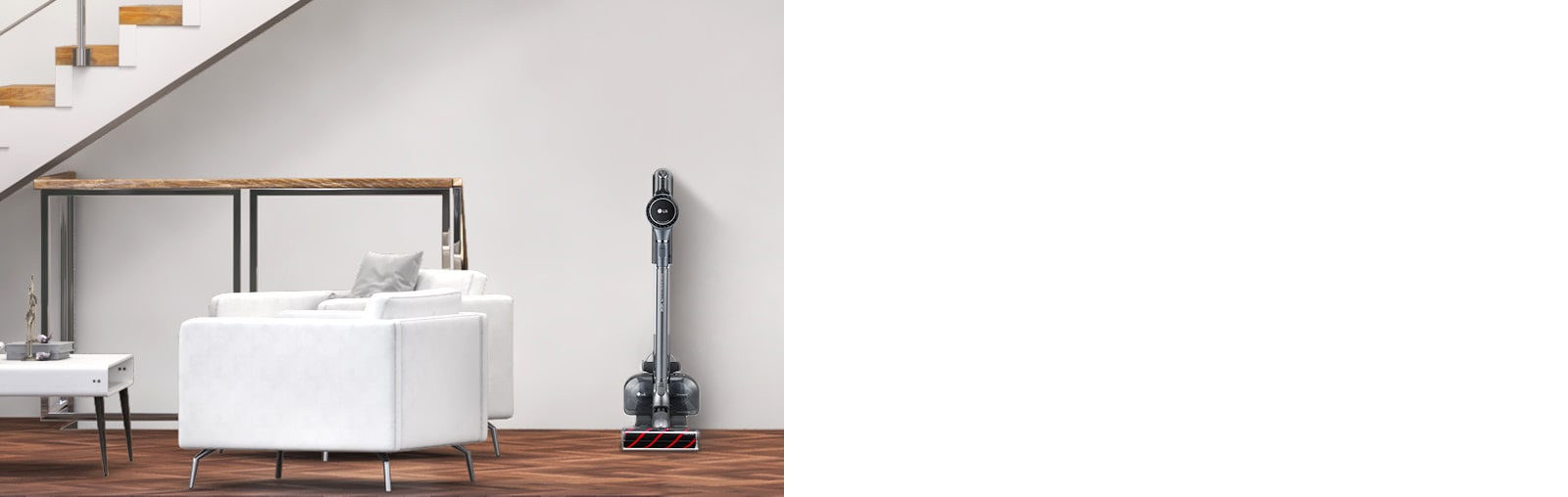 There's a vacuum cleaner in the living room.