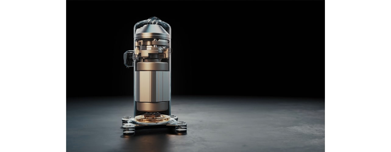 An image of a transparent scroll compressor 