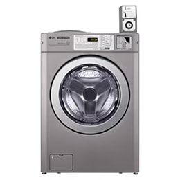 LG giant washer a silver front-load washing machine.
