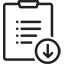 Clipboard icon with a downward arrow, indicating a download.