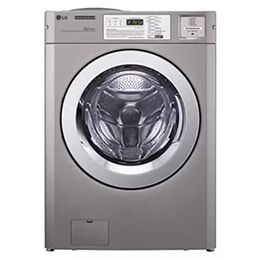 LG titan washer, a silver front-load washing machine.