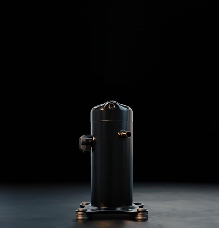 A scroll compressor in the middle with the black background.