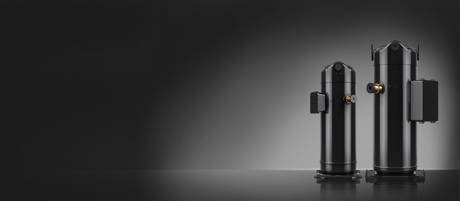 The new YRH and YGH series compressors are shown on a black background with gradiation. 