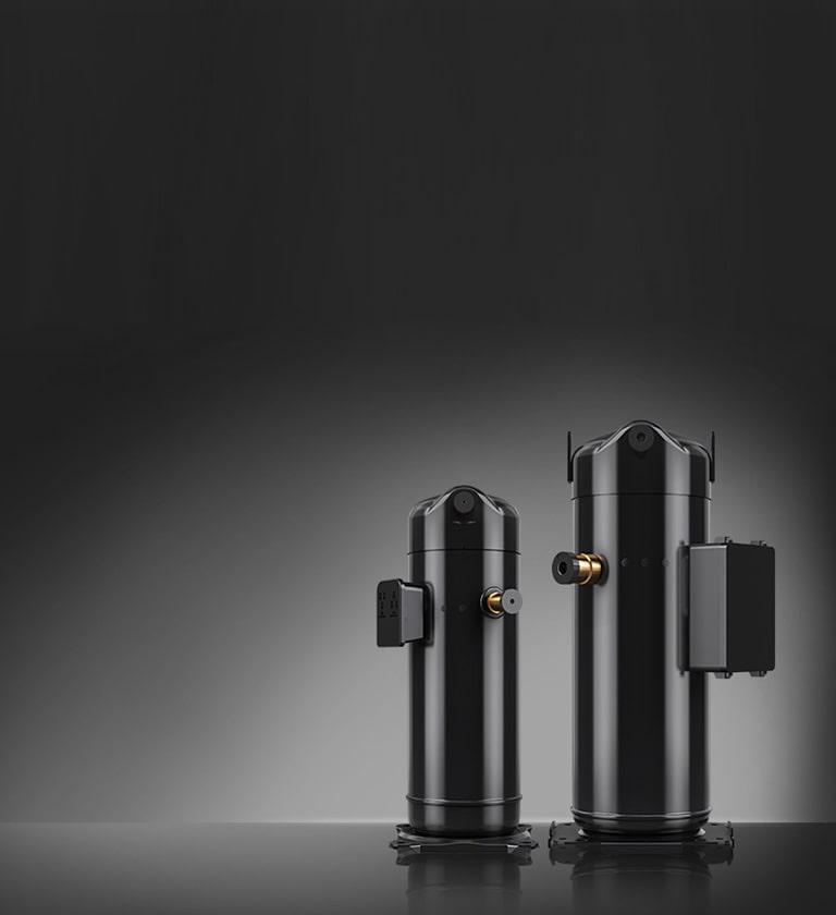 The new YRH and YGH series compressors are shown on a black background with gradiation. 