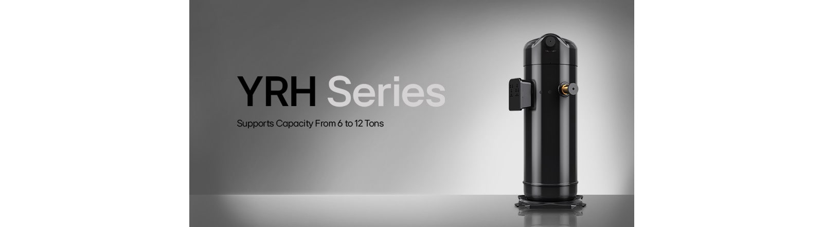 A YRH compressor is shown with a grey background, along with the description of its capacity. 