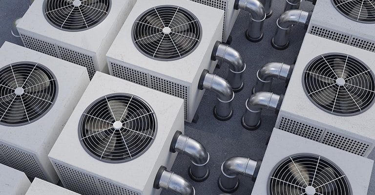 A picture with many rooftop units