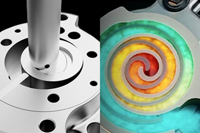 A part of LG Rotary compressor is on the left, and a part of scroll compressor on the right.