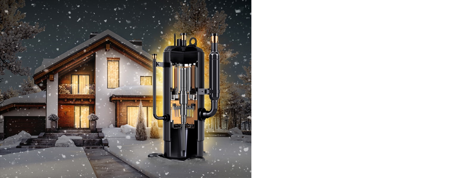 The R1™ compressor in front of the cabin where the snow falls.