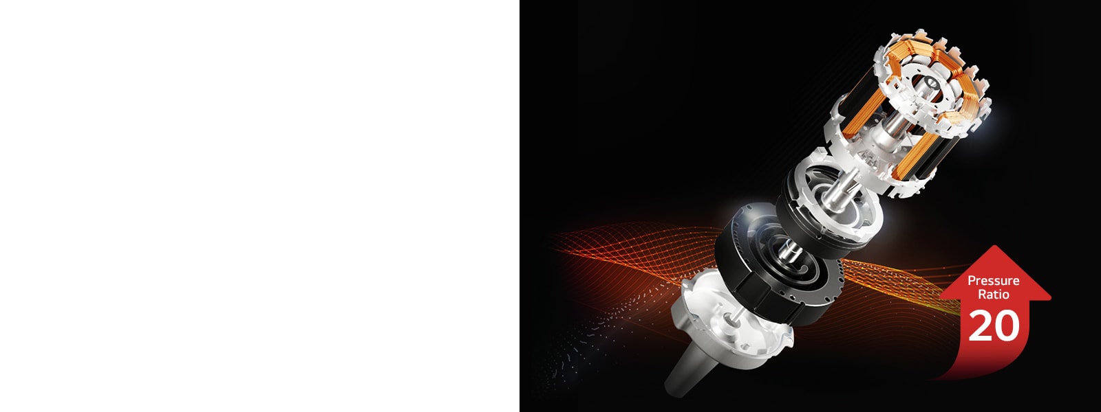 There's an r1 compressor on a black background and it shows 20% increased power with arrows