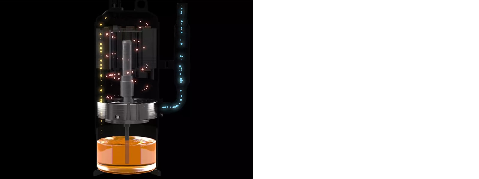 The r1 compressor located in the center of the black background shows the oil circulation