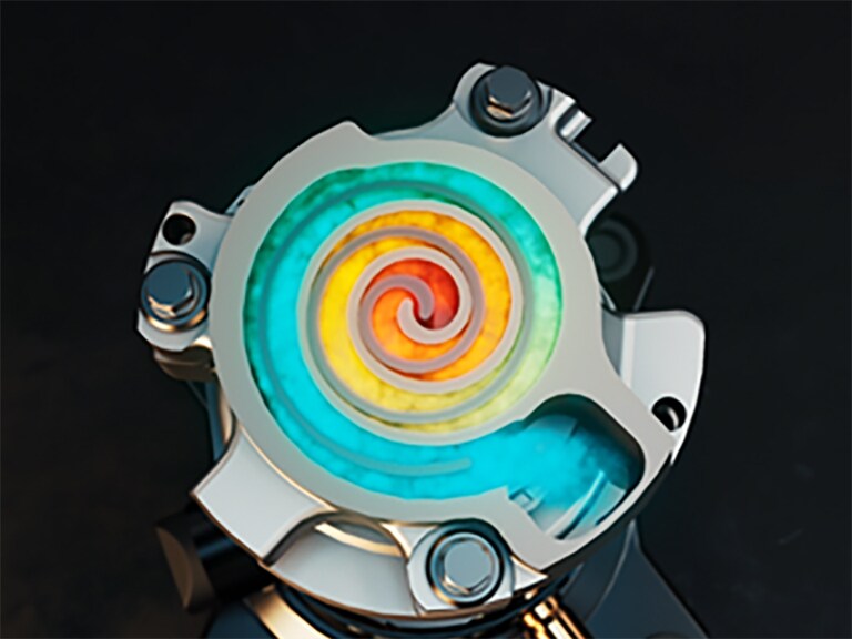 A Fixed Speed Scroll Compressor is shown in operation, with the orbiting scroll rotating at a constant speed.