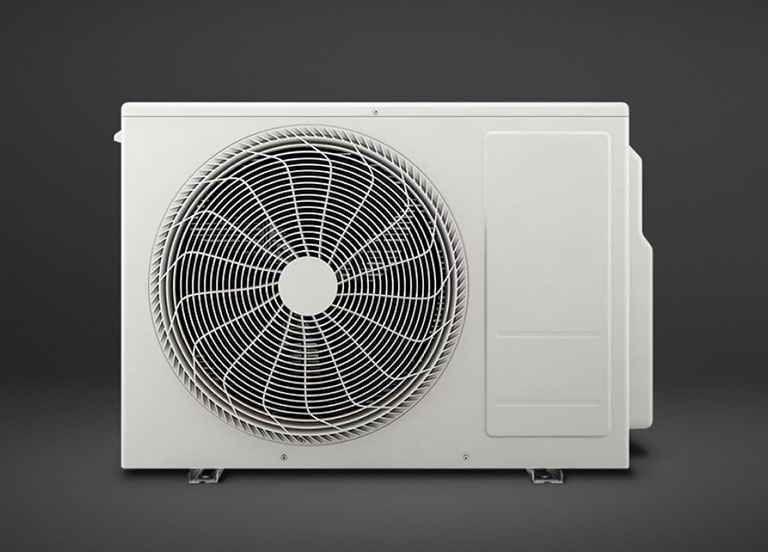 An air conditioning unit equipped with a compact, LG variable speed rotary compressor, designed to save space.