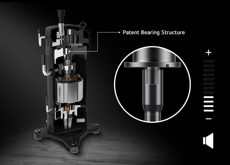The internal structure of a Variable Scroll Compressor with a focus on the patent-bearing structure on the right.