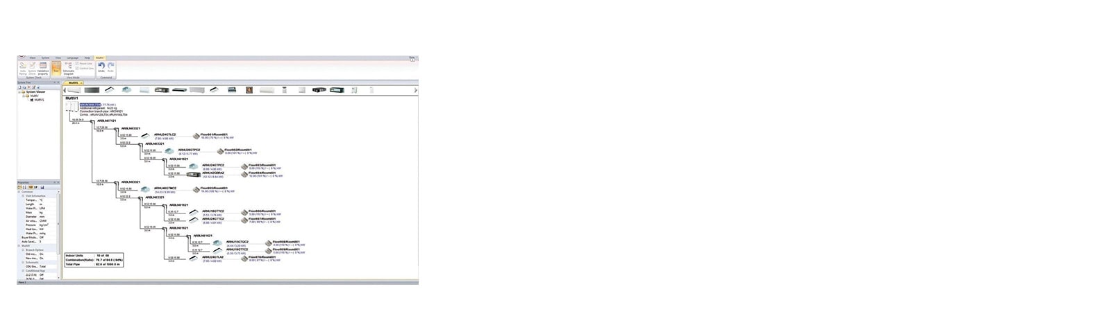 A program screen illuminates a complex diagram detailing the connections within the Multi V system.