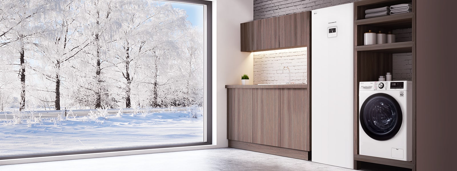 There's snow outside the window, and there's a product inside the house