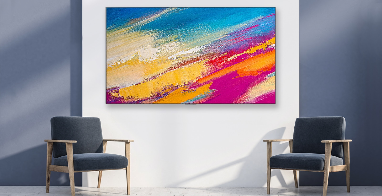 A TV on the wall shows the artwork, and the texture of the screen is so good as if it were in a gallery.